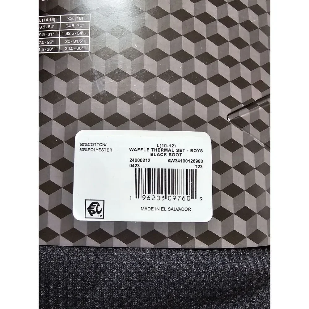 Athletic‎ Works Youth Boys' 2-Piece Waffle Thermal Layering Underwear Set Sz L